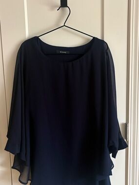 Evans Navy Chiffon Layered Sleeve Top